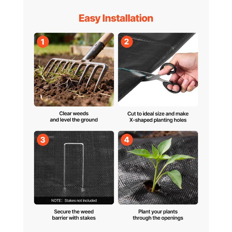 VEVOR Heavy-Duty Weed Barrier Fabric, 1.4x50FT 3.2oz Woven Geotextile Webbing, Outdoor Gardening Ground Cover, Black Gardening Mat for Weed Control