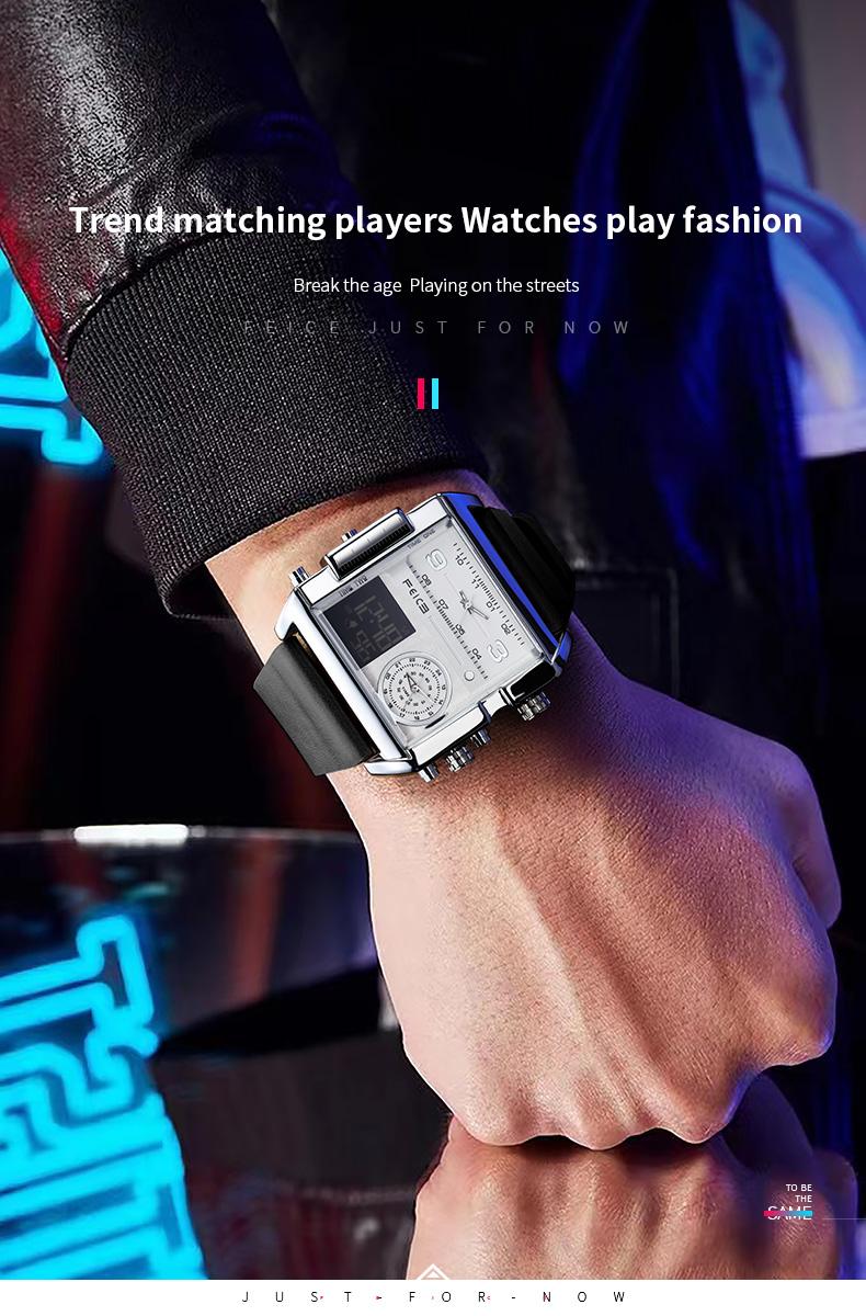 FEICE Large Dial Square Men's Watch Multifunction Chronograph Luminous Waterproof High-Quality Versatile Fashion Silver Luxury Timepiece Time Style