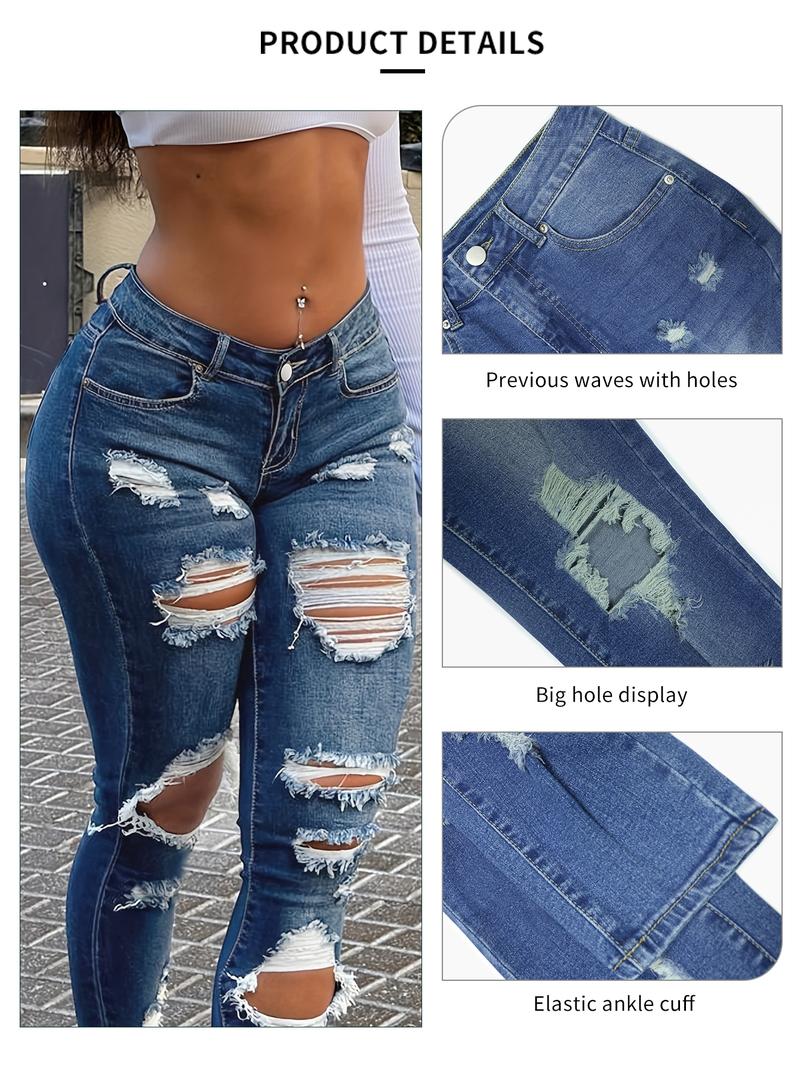 NVFelix Women's High Waist Ripped Skinny Jeans with Butt Lifting Design, Elastic Denim for Valentine's Day Fashion