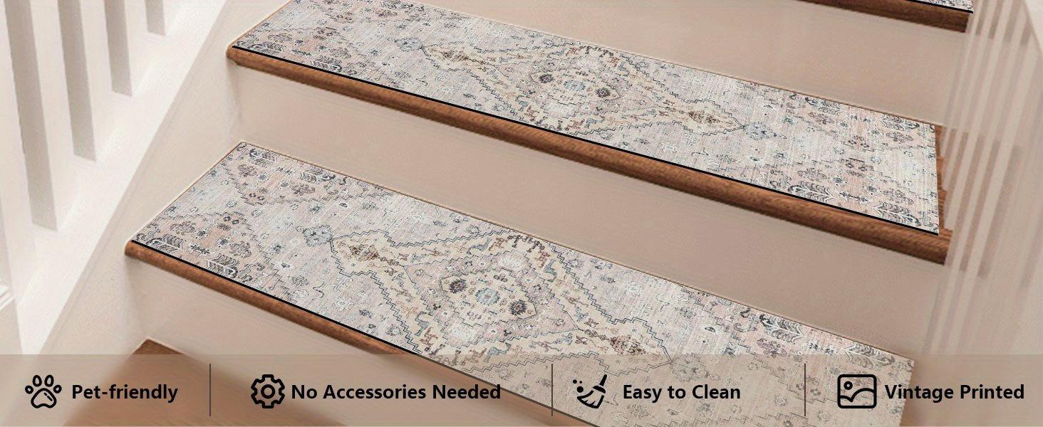 15pcs Stair Treads for Wooden Steps Set of 15, 8"X30" Non Slip Carpet Stair Treads Rubber Stair Runner Indoor Stair Rugs Safety Mats for Dogs, Kids&Elder, Stairway Grip Step Treads Carpet