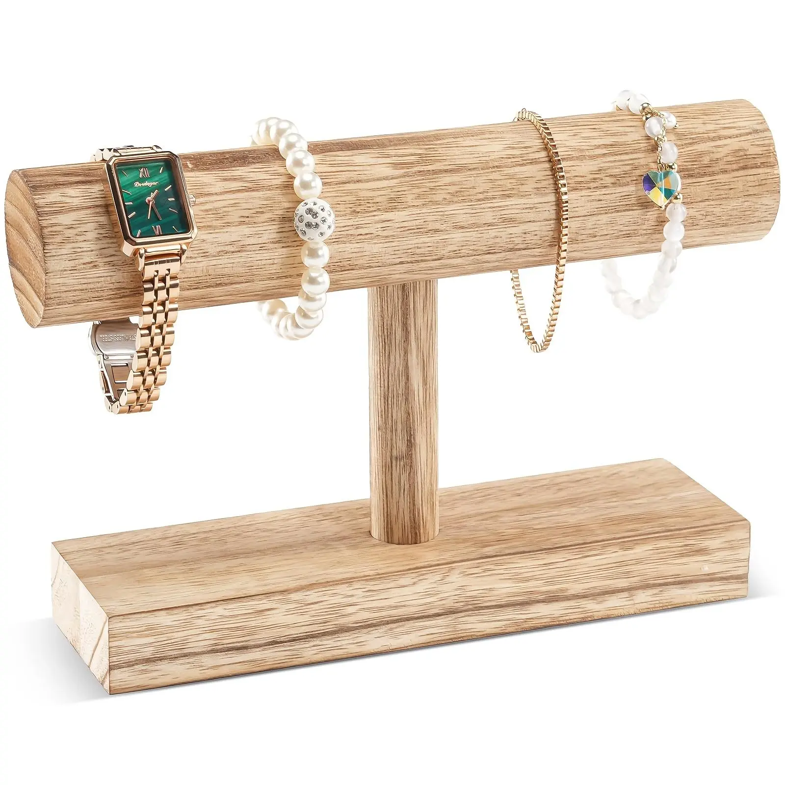 Wooden T-Shaped Jewelry Display Stand - 1/2/3-Tier Organizer for Bracelet Showcasing and Storing, Home Organization Jewelry Tower