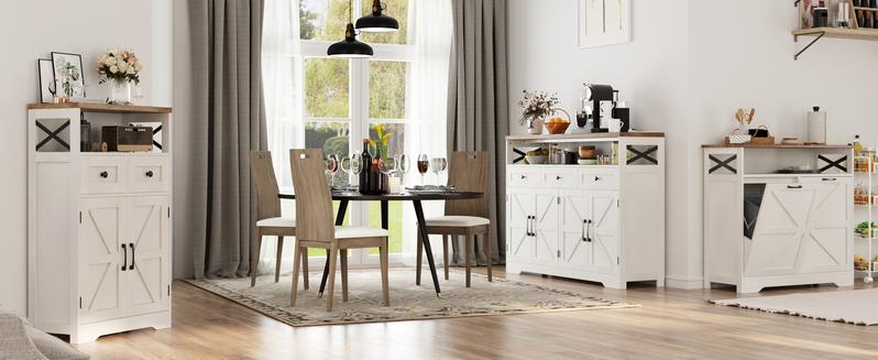 Vabches Farmhouse Buffet & Sideboard Cabinet with Storage - White Pantry Cabinet with Drawers, Wood Cupboard Hutch, Coffee Bar Station Table for Kitchen, Living Room & Dining Room