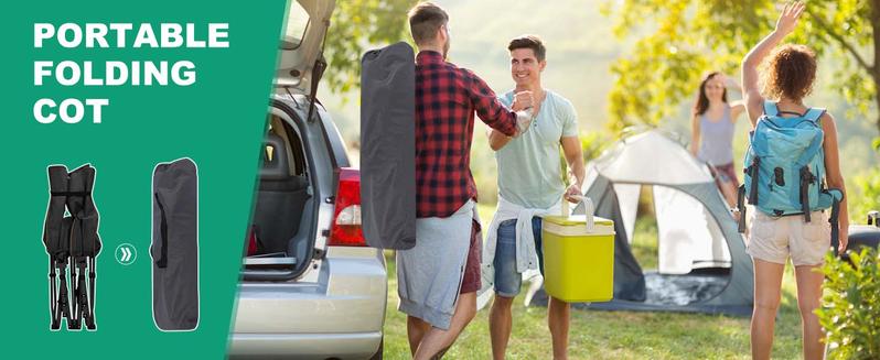 Lilypelle Oversized XXL Folding Camping Cot, 75" L x 28" W x 14"H / 78" L x 32" W x 18"H Heavy Duty Sleeping Cots w/Carry Bag, Up to 990LBS, Druable Triangular Construction, Double Layer Oxford Portable Travel Camp Cots