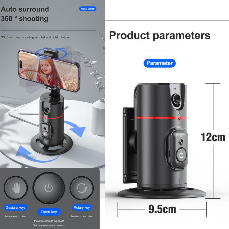 Auto Face Tracking Tripod for Phone,No App Required, 360° Rotation Stand Holder for Video Recording for Influencer Content Creator Vlogging Kit AI Phone Gimbal Stabilizer