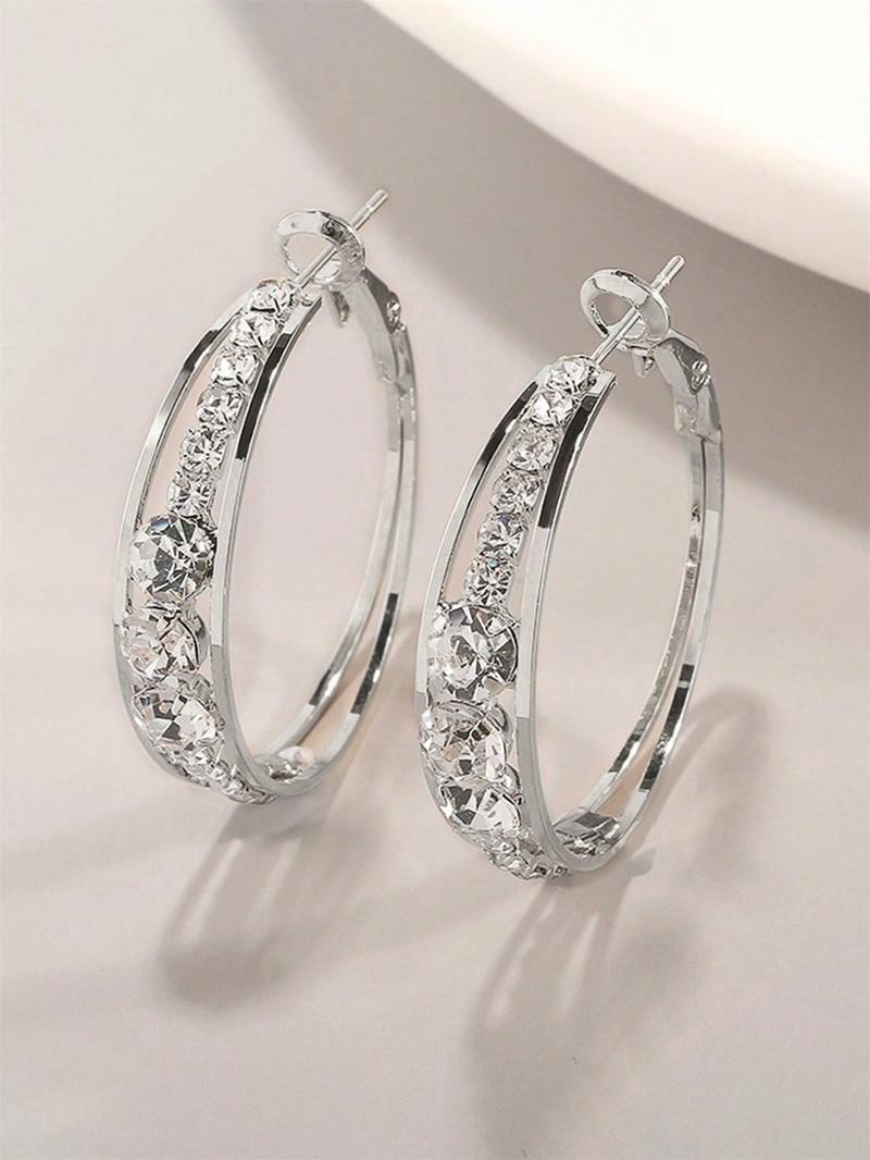 Fashion Rhinestone Decorated Hoop Earrings, Lightweight Earring, Elegant Women's Anniversary Wedding Party Accessories, Minimalist Romantic Aesthetic Jewelry Gift for Her
