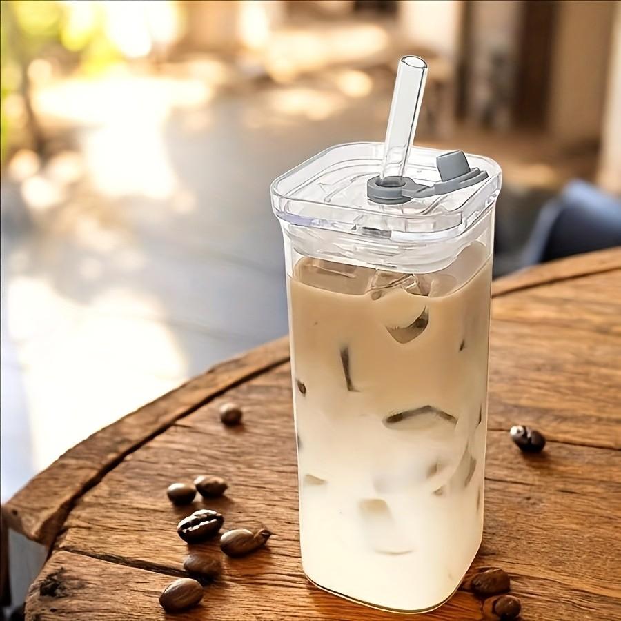 2/4/6 Counts Drinking Cup, High Borosilicate Thin Glass Rectangular Heat-resistant Glass Mug with Lid and Straw, Versatile for Hot Or Cold Beverages, Drinking Glasses