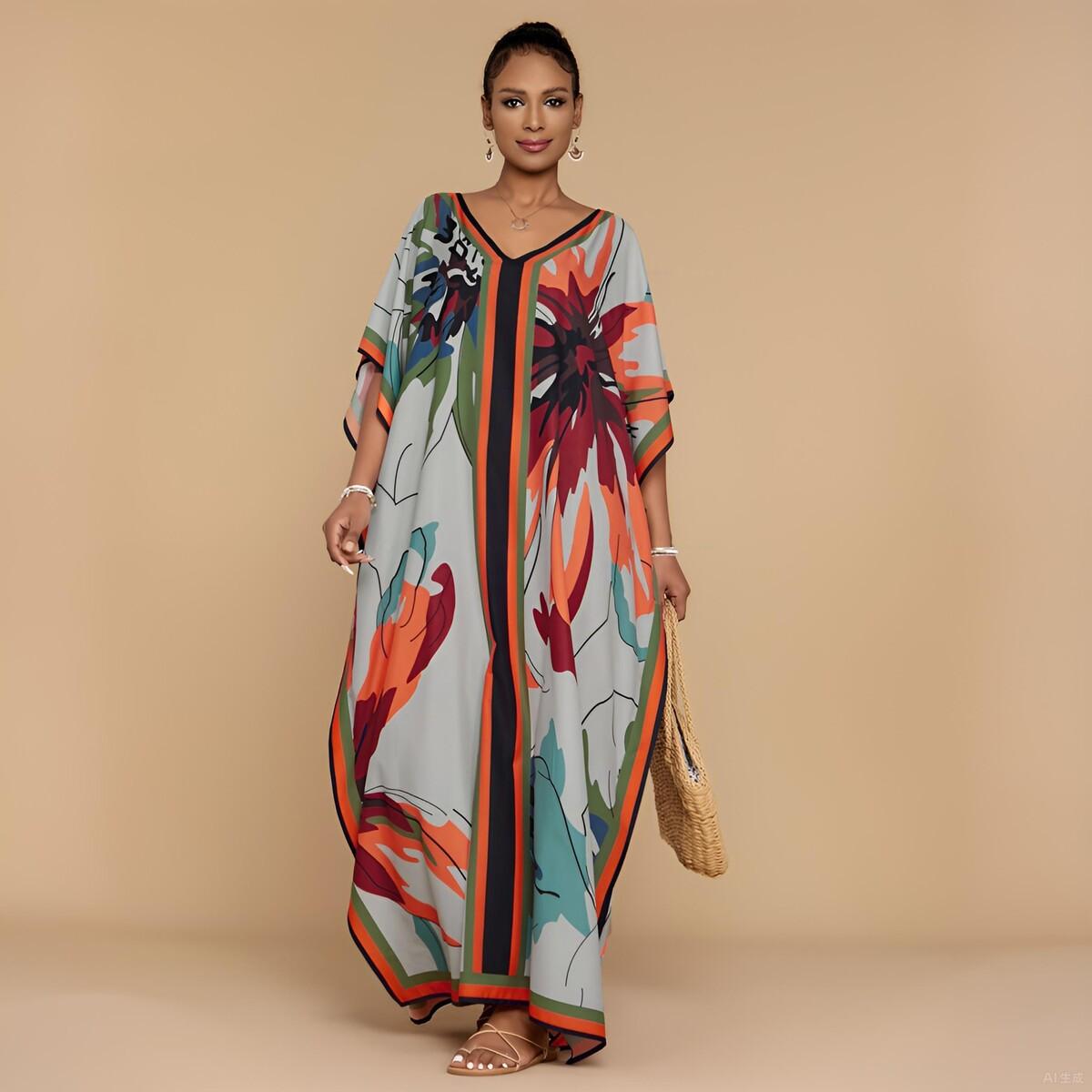 Bsubseach Kaftan Dresses for Women Plus Size Beach Swimsuit Cover Up V Neck Caftan Dress Loungewear