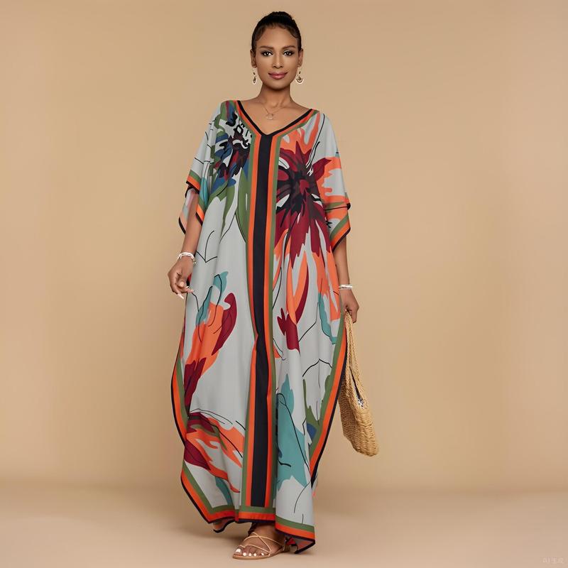 Bsubseach Kaftan Dresses for Women Plus Size Beach Swimsuit Cover Up V Neck Caftan Dress Loungewear