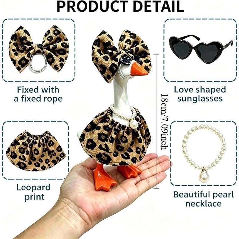7-Inch Leopard Print Desktop Goose Statue Costume Set, Fun Summer Harvest Festival Decorative Piece, Ideal Gift for Party, Perfect Accent for Goose Statues