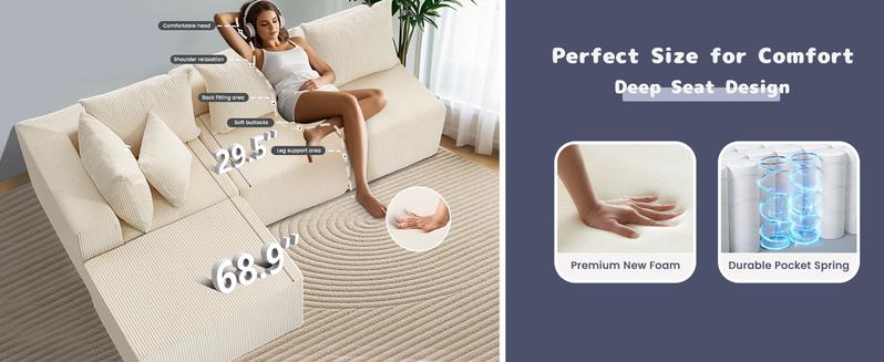 Winzoo 104" Cloud Sectional Couch with Sponge Cushion,Modern Modular L Shaped Sofa,Upholstered Couches for Living Room Furniture Bedroom Apartment