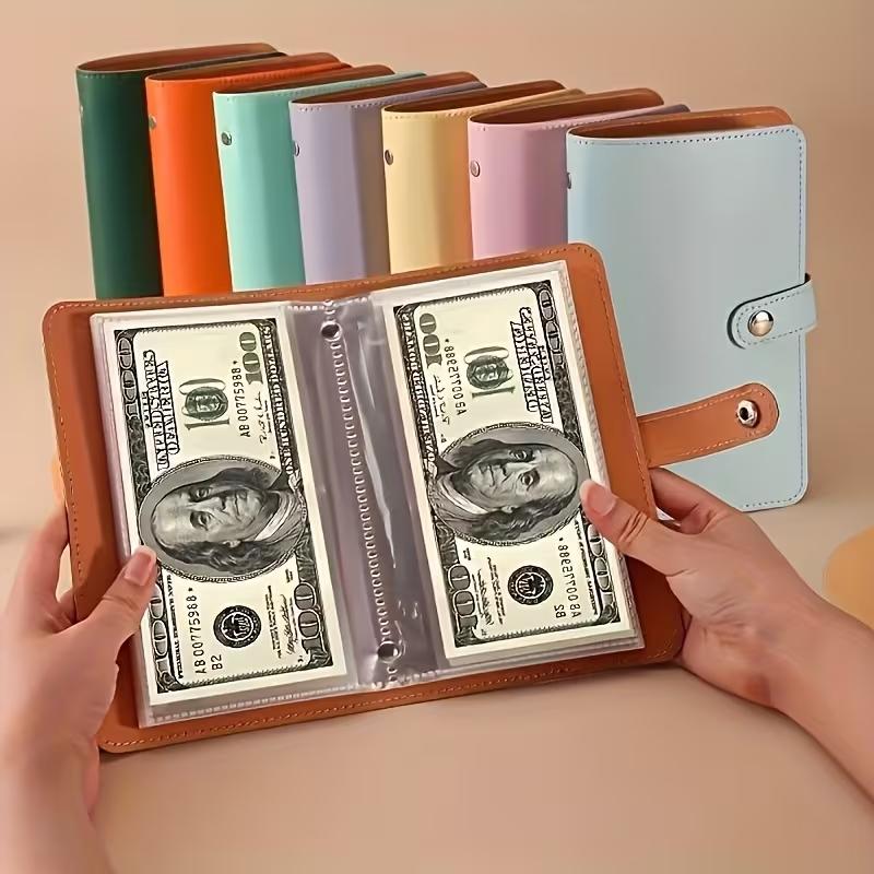 PU Material Money Receipt Folder, Bill Organizer Planner, Holds Up to 100 Bills, Includes Bill Photos, Stamps, and Card Storage, Ideal for Organizing Finances
