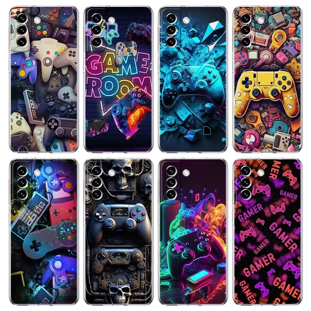 Game Controller Graphic Phone Case Compatible with iPhone 11-17 Pro Max/Plus & Samsung Galaxy S23-S25 Transparent Protective Cover