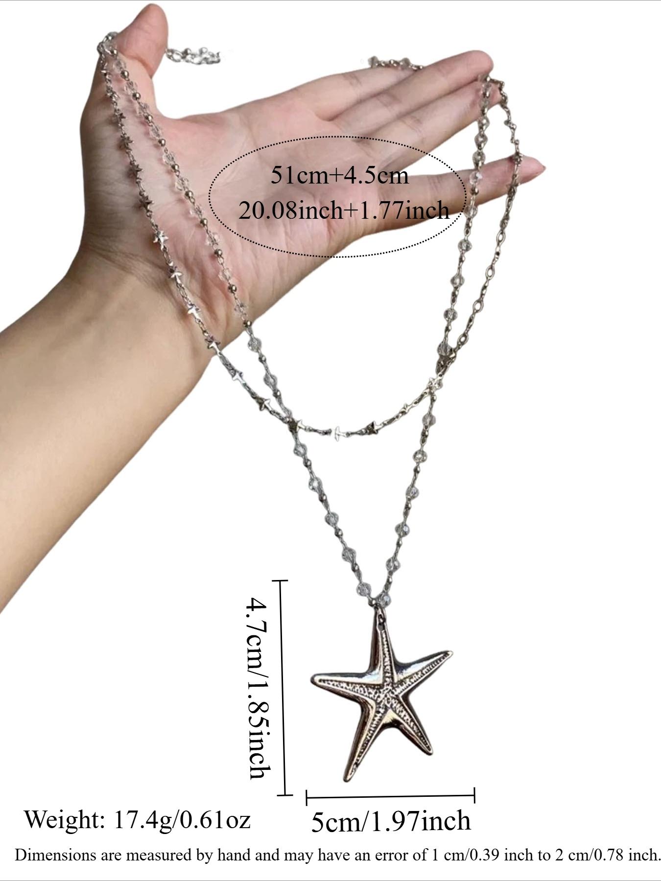 Y2K Trend Crystal Beaded Star Chain Sea Urchin Pendant Necklace, Vintage Long Design for Women, Perfect for Daily Wear & Parties, Starfish Necklace