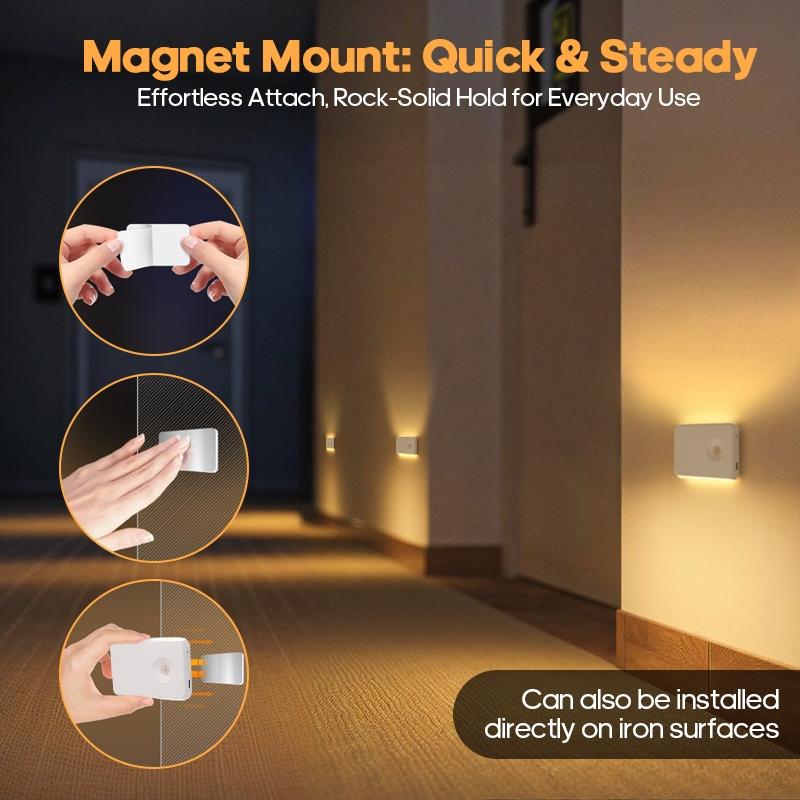 1/2/4 Piece LED Motion Sensor Night Light, USB Rechargeable Dual Head Night Lamp, Led Mood Light, Ideal for Bedroom, Hallway, Cabinet, Kitchen Lighting