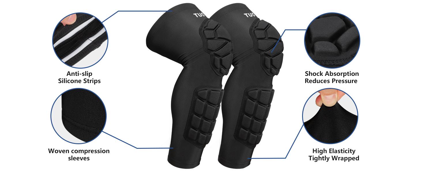 TUOY  Crashproof Knee & Shin Guards with Calf Pads for Football Basketball Volleyball Soccer Baseball Youth Adult 1 Pair Black