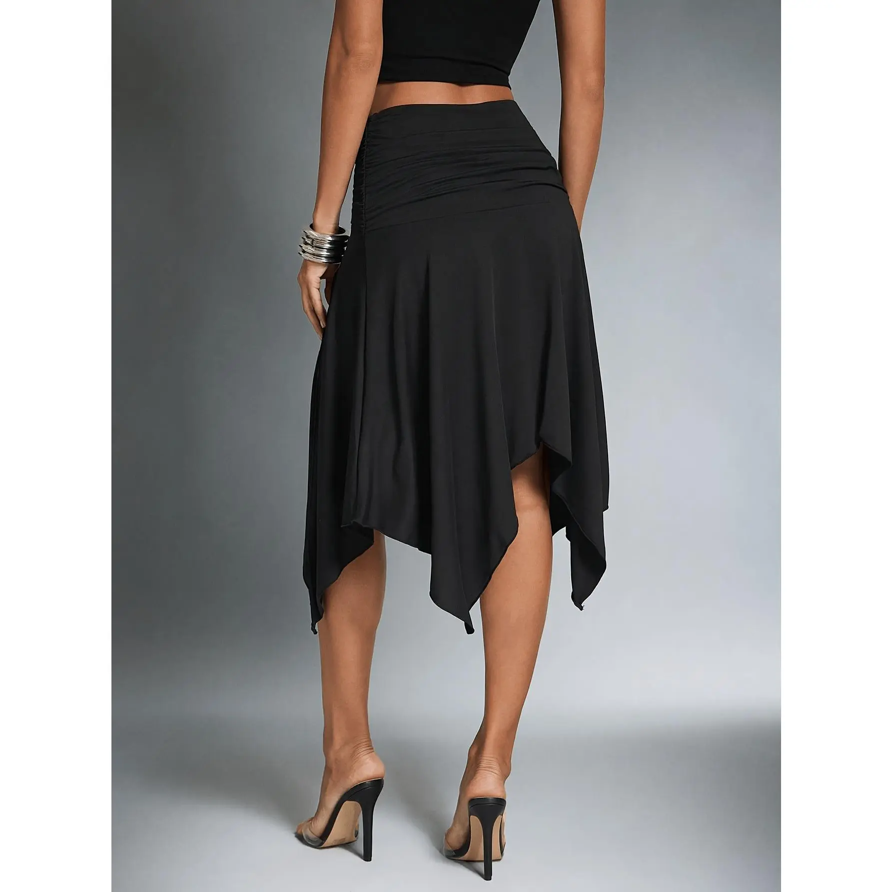 High-slit Asymmetrical Skirt, Vacation Style, European Summer Ibiza Sexy Skirt, Elegant Party Pleated Skirt