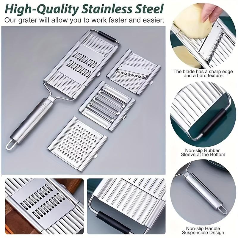 Stainless Steel 4 in 1 Multi-Purpose Vegetable Slicer Cheese Grater Kitchen Hand-held Shredder,Multi-purpose Efficient Great for Families