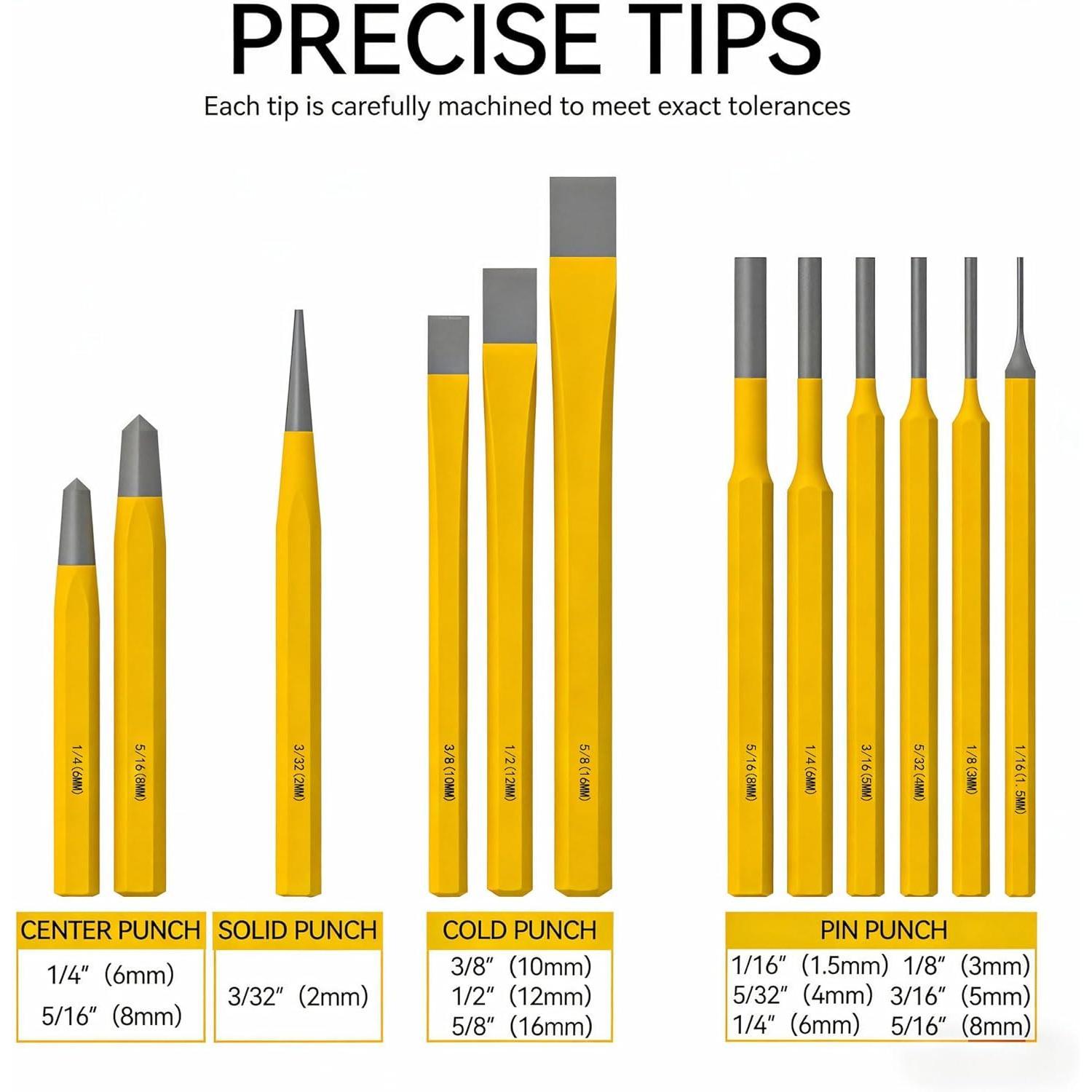 12- Punch and Chisel Set, Including Cold Chisels, Pin Punch, Center Punch