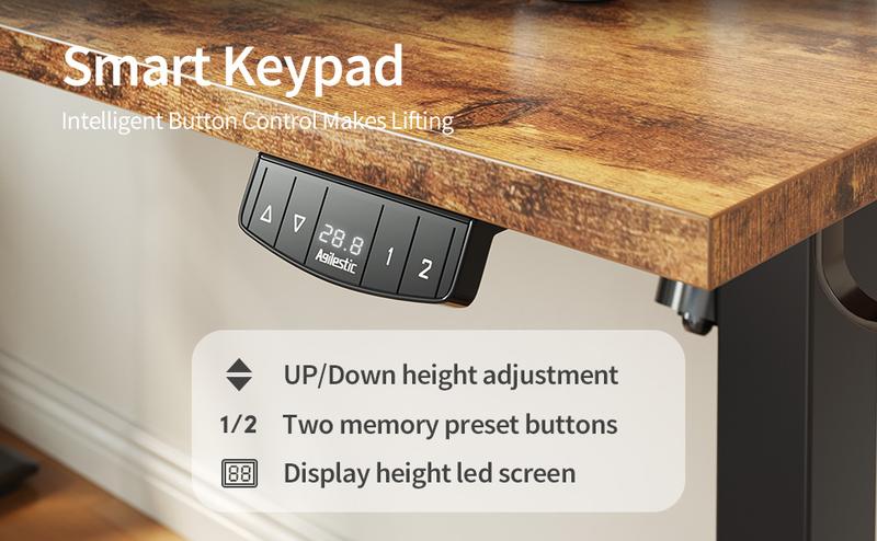 Agilestic 55.1 Inch Electric Height Adjustable Standing Desk, Sit to Stand Up Computer Desk with Memory Preset, Ergonomic Home Office Desk with Hooks,White/Black/Rustic Brown/Dark Walnut