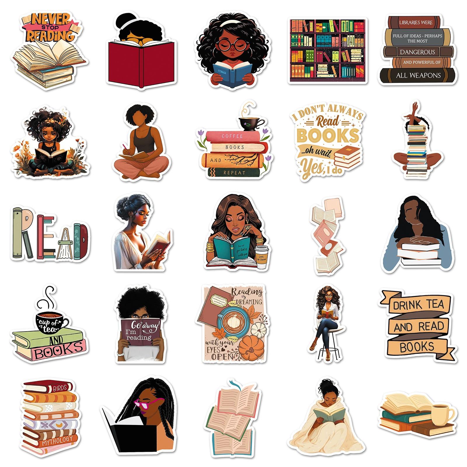 50 Girl Book Stickers, Bookmark Stickers, Waterproof Vinyl Phone Stickers, Mobile Phone Accessory, Kindle Book Lover Accessories, Decoration, for Adults