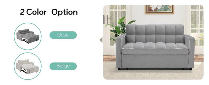 [HolidayHaul]EBELLO Velvet Convertible Pull Out Sofa Bed, 3-in-1 Loveseat Sleeper with Adjustable Backrest, Modern Futon Couch with 2 Pockets, Small Love Seat Sofas for Living Room, Bedroom, Apartment