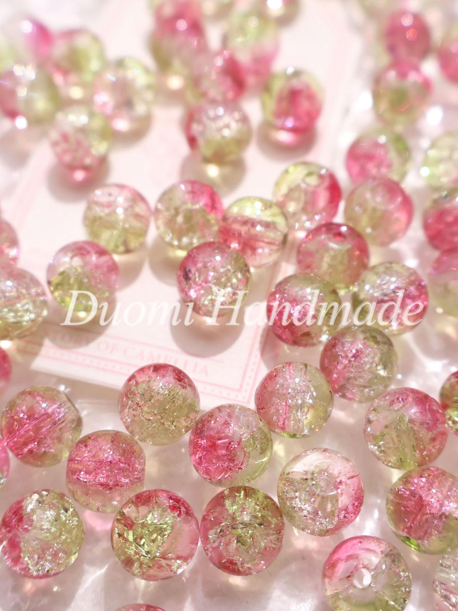 50pcs Spring Gradient Snowflake Crackle Glass Beads, Romantic Handmade DIY Materials, Perfect for Bracelets Necklaces Crafts, DIY Mix Beads