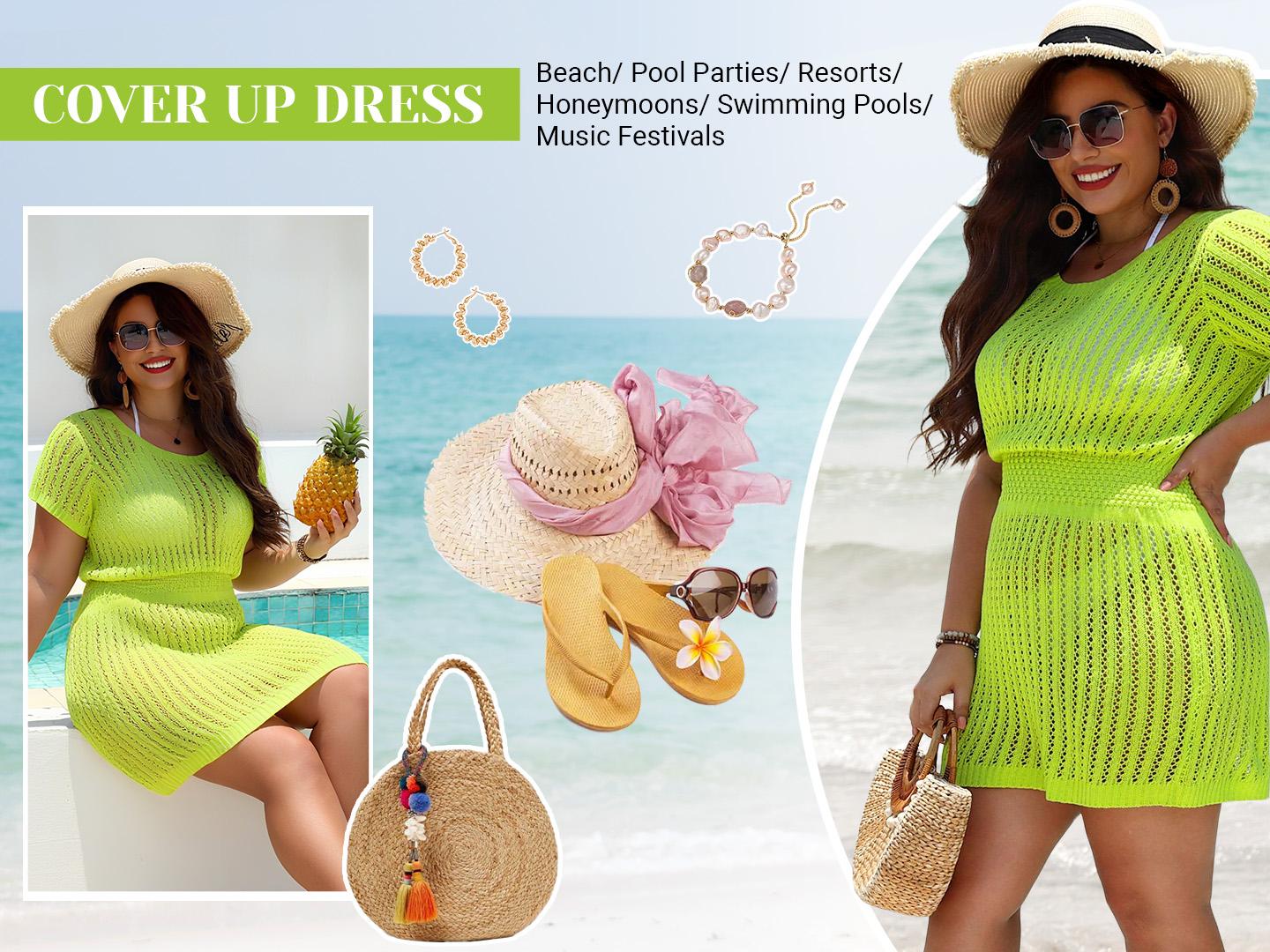 Aqua Eve Women's Plus Size Swimsuit Cover Up - Crochet Bathing Suit Coverup Short Sleeve Beach Dress Swimwear Aqua Eve Women's Plus Size Swimsuit Cover Up - Crochet Bathing Suit Coverup Short Sleeve Beach Dress Swimwear