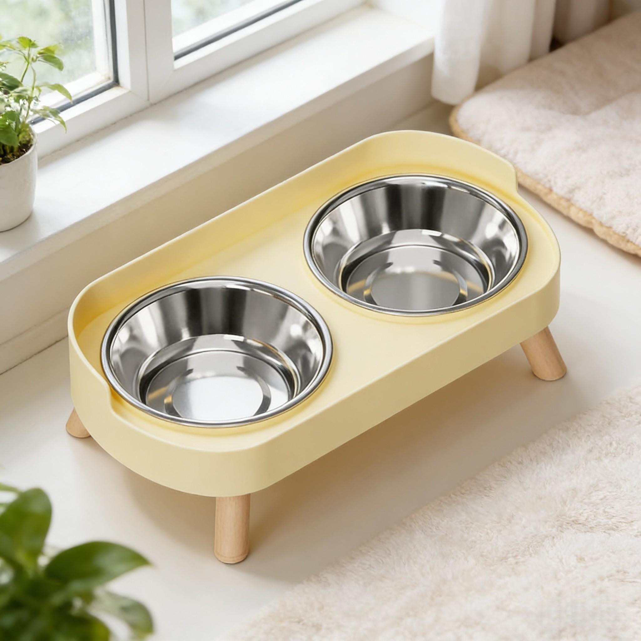 Anti-Spill Dual Bowl Pet Food Dish, Cat Dog Universal Feeder, Large Mouth Stainless Steel, Neck Protection Design, Essential Pet Care Tool