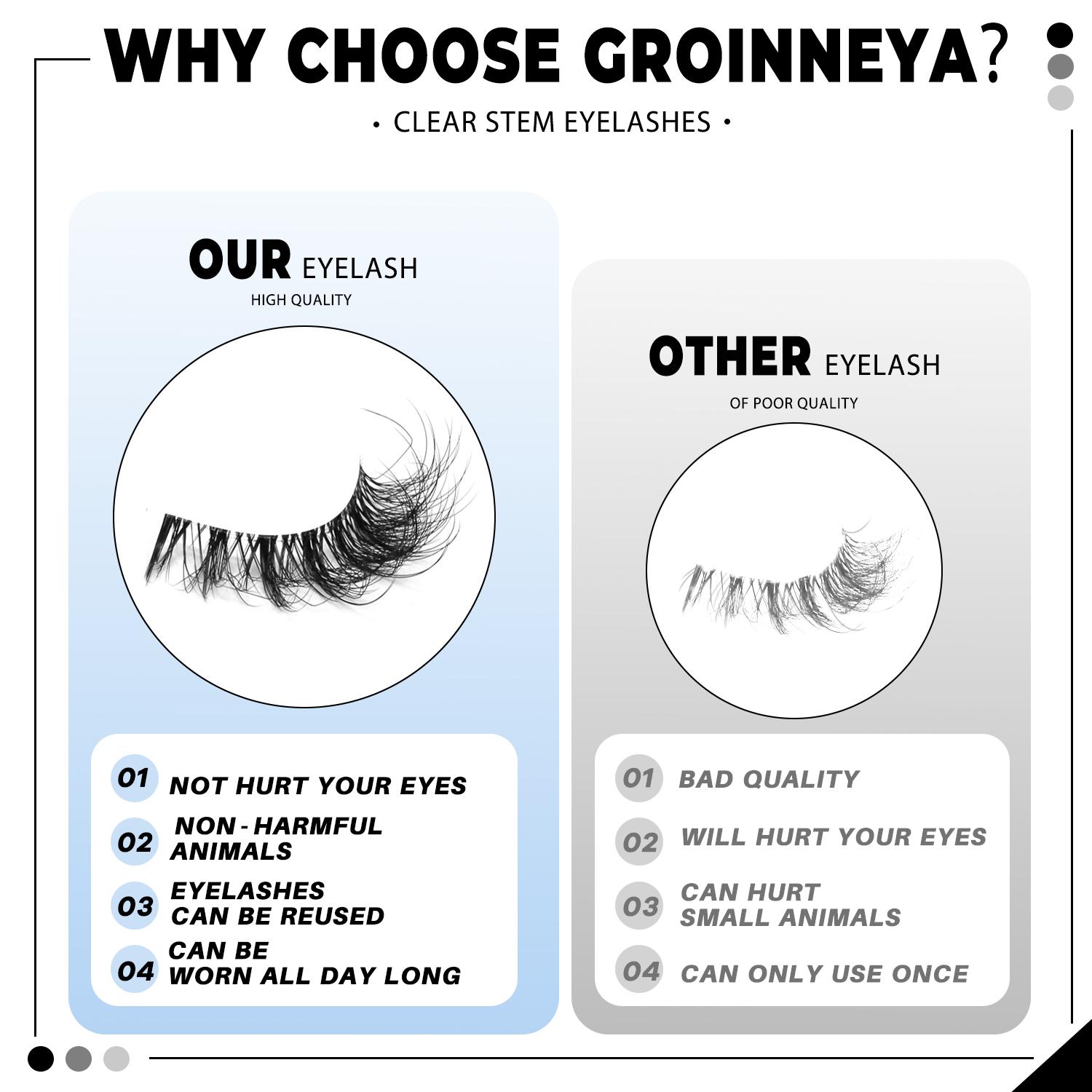 GROINNEYA 7 Pairs Cat Eye Lashes Versatile Airy Eyelashes Natural Look False Eyelashes D-Crul Voluminous Fake Eyelashes Fake Eye Lashes Short Wispy Faux Mink Eyelashes With Transparent Stem Band,Suiable For Dates and Gift For Her