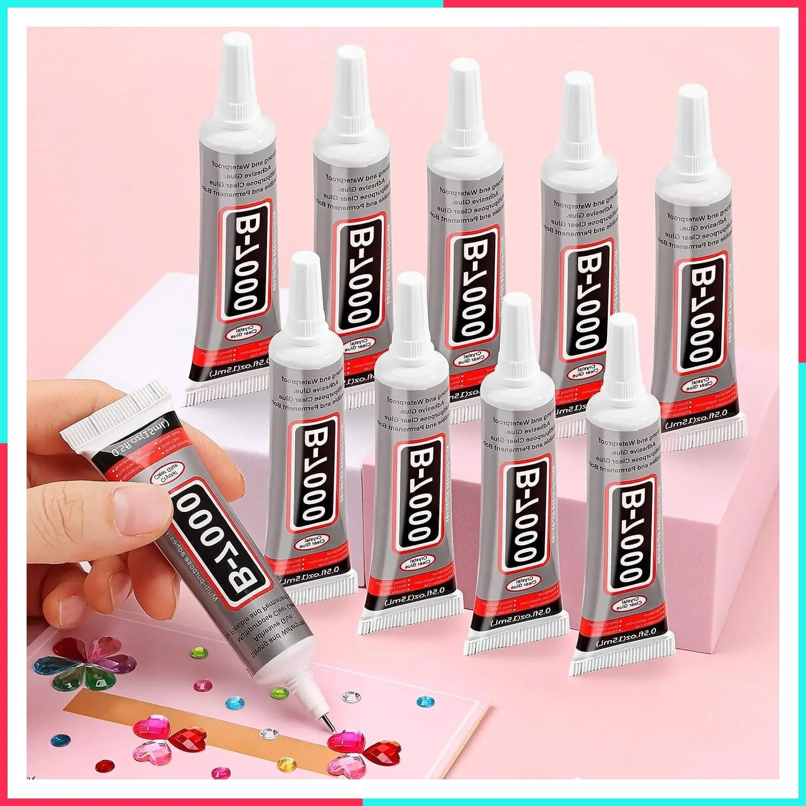 B7000 Jewelry Glue for Rhinestones, 10 Pack Flexible Super Glue Gel with Precision Tip, Multi-Function Clear Gem Fabric Adhesive for Cloth, Metal, Stone, Bead Jewelry Making, Wood, Glass