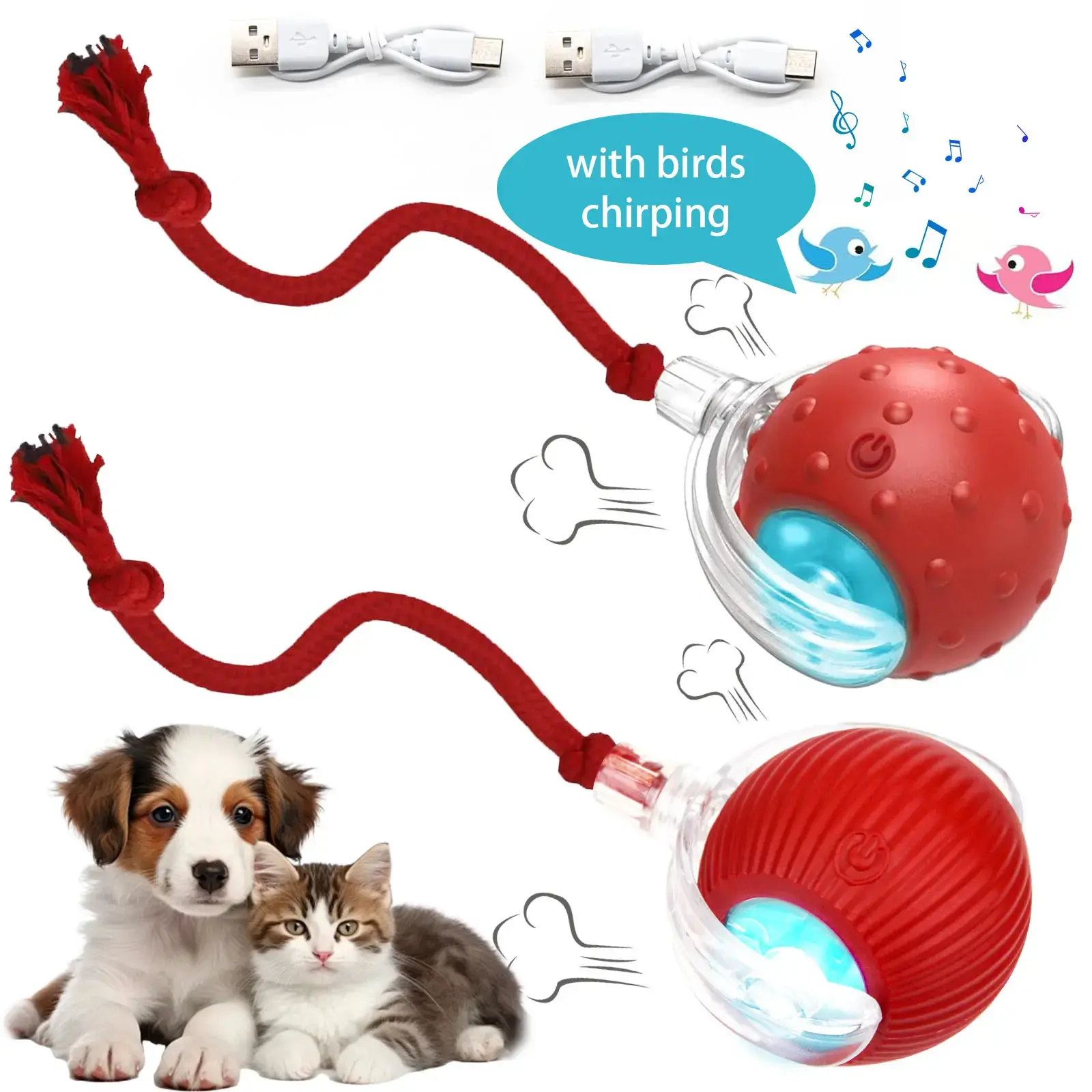 Interactive Toy for Cats and Dogs, Automatic Rolling Ball with Motion-Activated Sound, USB Rechargeable, Anti-Stress and Entertainment for Indoor Pets