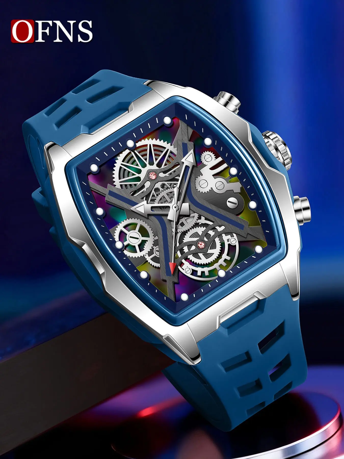 Ofns Vintage Tonneau Watch for Men, Laser Dial Business Style, Waterproof Quartz Wristwatch, Analog Display, Casual Wear