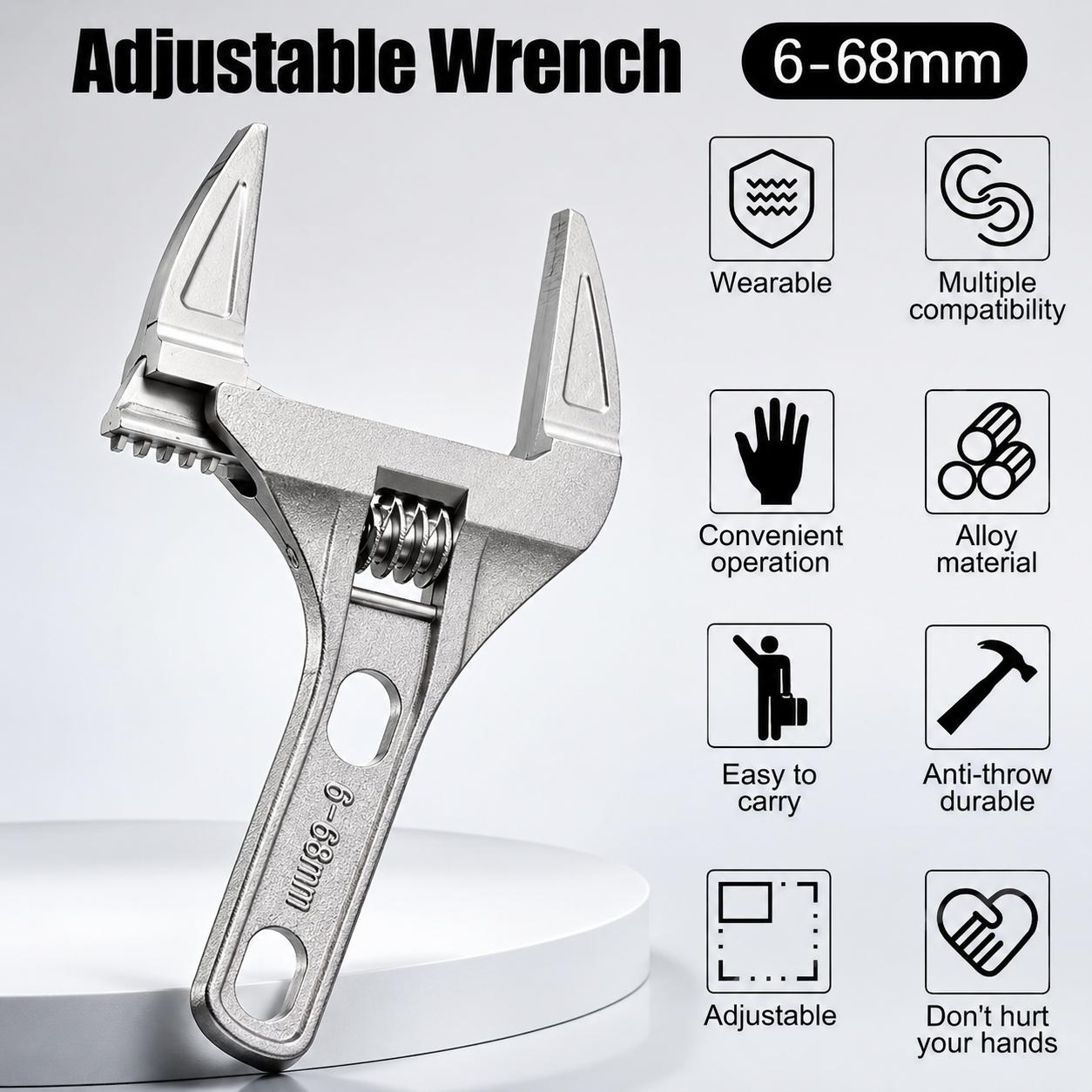 Adjustable Open-End Pipe Wrench, Multifunction Aluminum Repair Tool, Short Handle Ergonomic Anti-Slip Universal Wrench, Bathroom Pipe Nut Fastening, Car Radiator Repair & Pipe Installation Kit, Portable Multi-Size Home Wrench