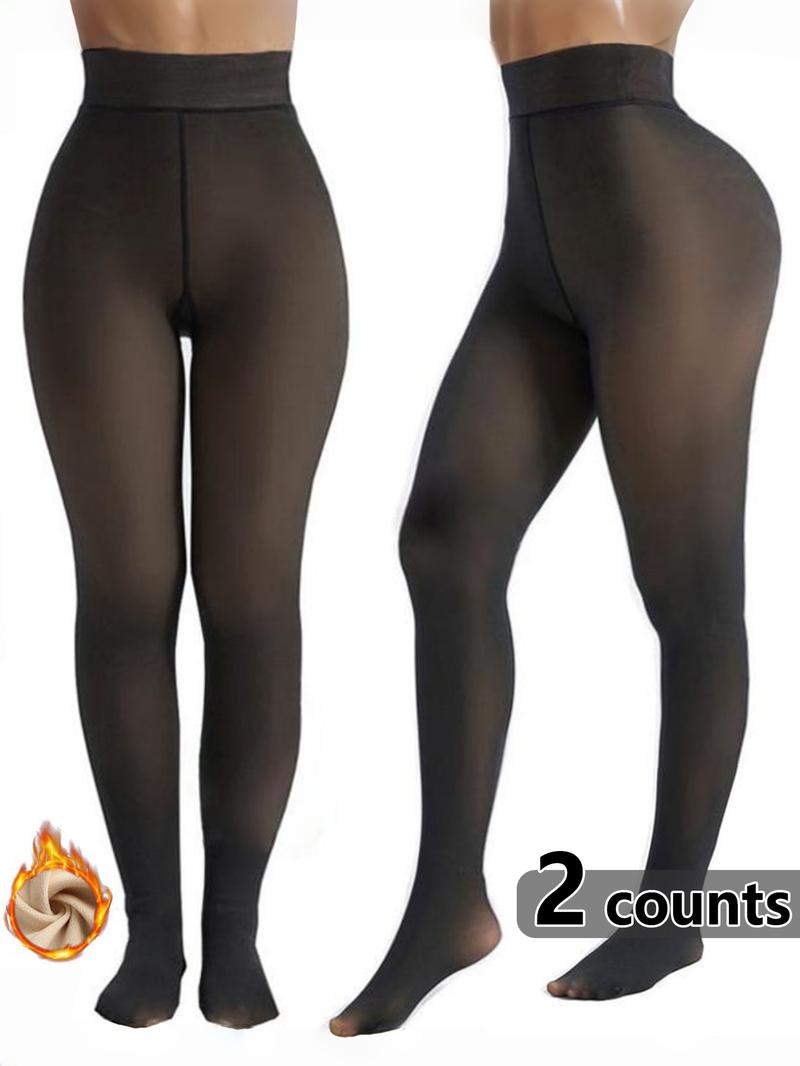 Women's High-Waisted Plain Thick Fleece Pantyhose, Fall & Winter Wear, Slimming Warm Fake Sheer Stockings