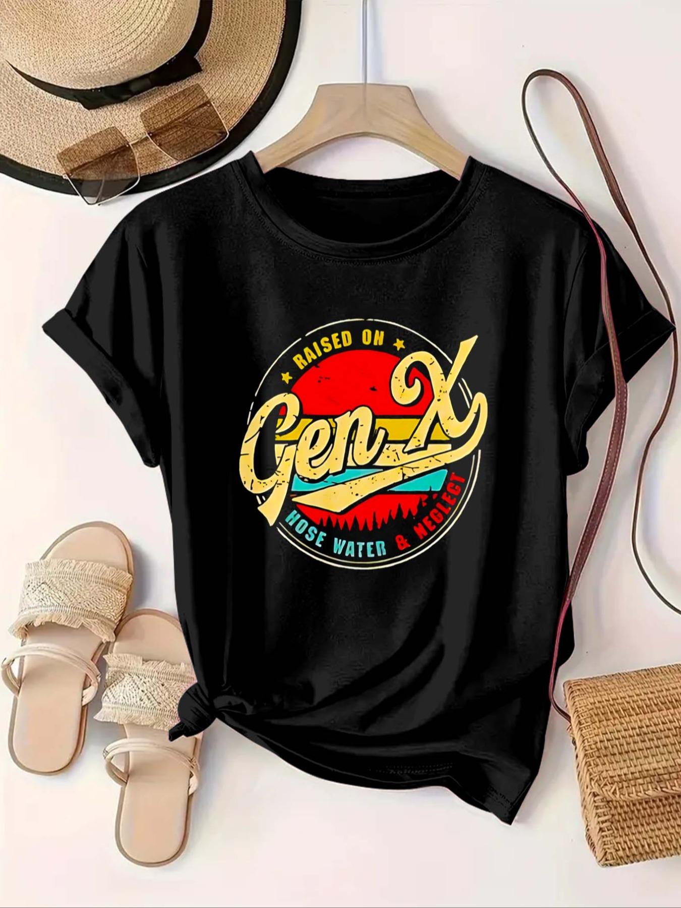 [Plus Size] Letter Print Round Neck Tee, Vintage Casual Short Sleeve Fitted T-shirt for Daily Wear, Women Plus Clothing for All Seasons, Womenswear
