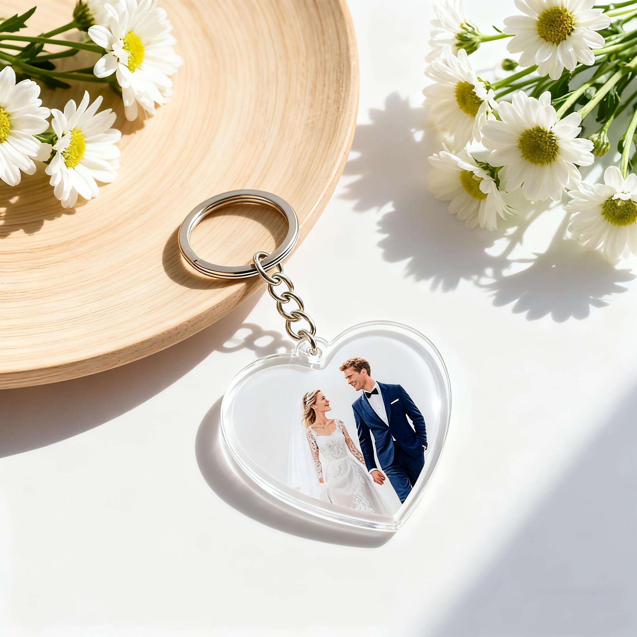 Acrylic Heart Keychain Set, Personalized Image, Perfect Gift for Valentine's Day, Birthday, Anniversary, Durable Material, Unique Accessory