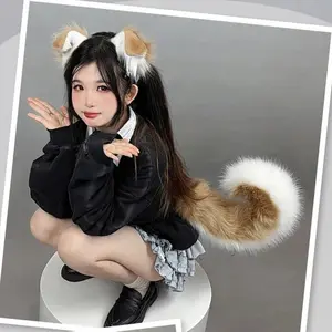 Furry Anime Dog Ear Headband Tail Cartoon Comic-Con Cosplay Accessories Plush Simulation Animal Ears Tail