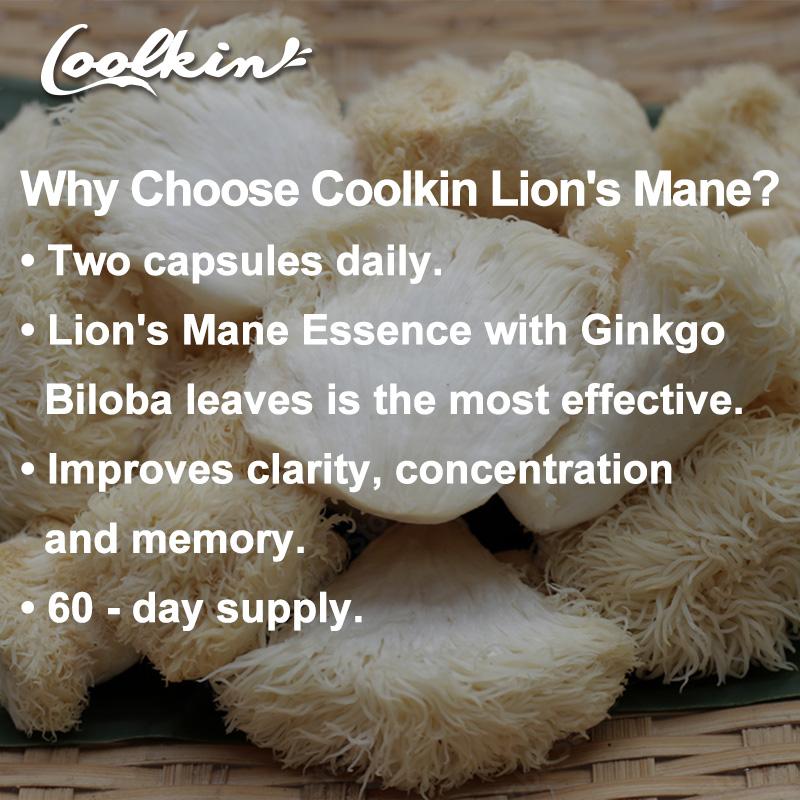 Coolkin - Organic Lion's Mane Mushroom, Ginkgo Biloba Supplement - Premium Ingredients, Gluten Free - 60/120 Vegetarian Capsules