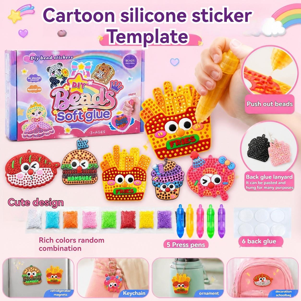 DIY Bead Craft Kit, Cartoon Food Shape, Creative Refrigerator Magnet Keychain, Parent-Child Interactive Craft Materials Pack, Diy Beads Kit