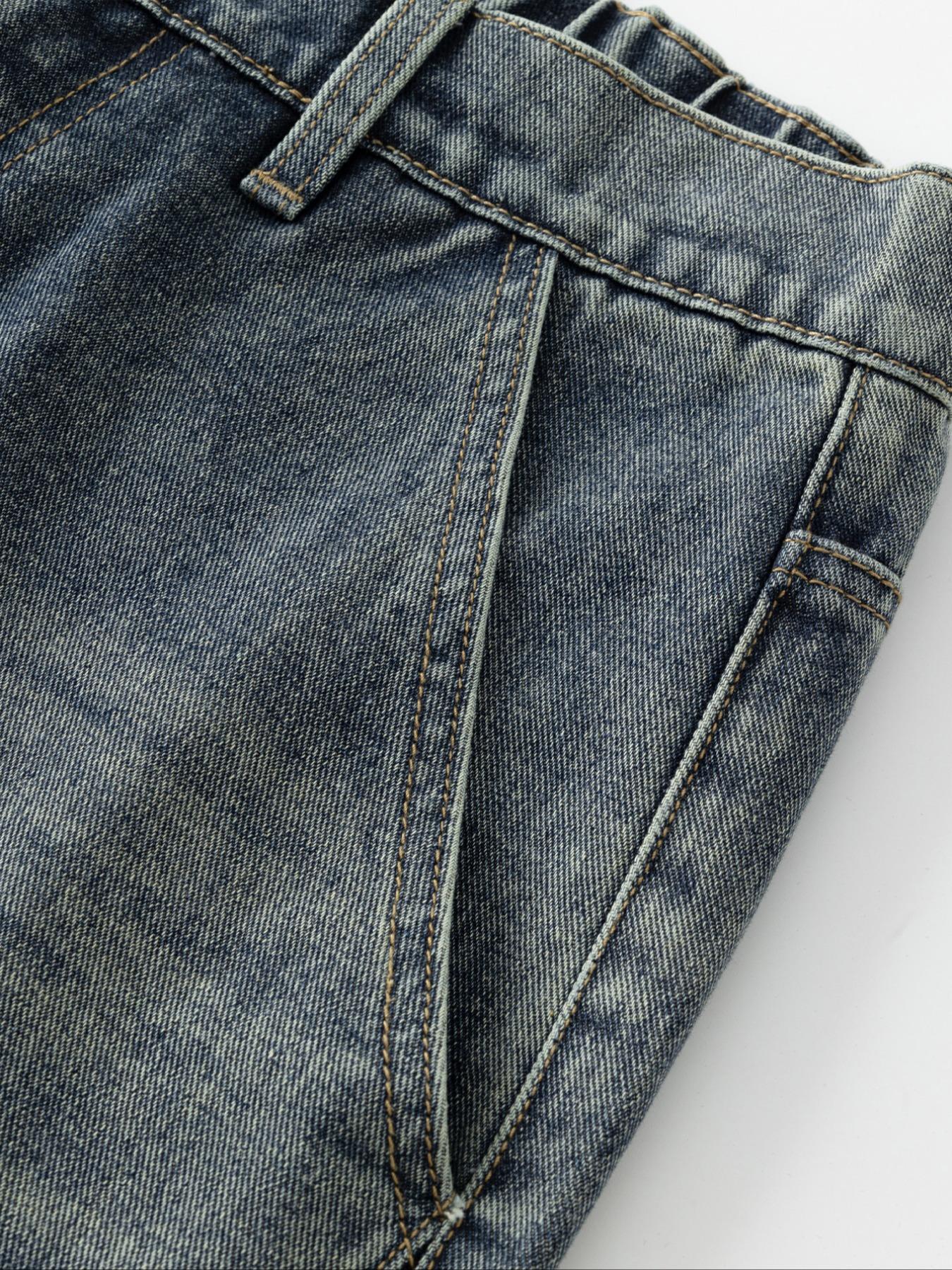 Men's Retro Washed Denim Jeans, Long Loose-Fit Y2K Street Style, All-Season Zipper Fly Pants, Perfect Gift for Boyfriend/husband