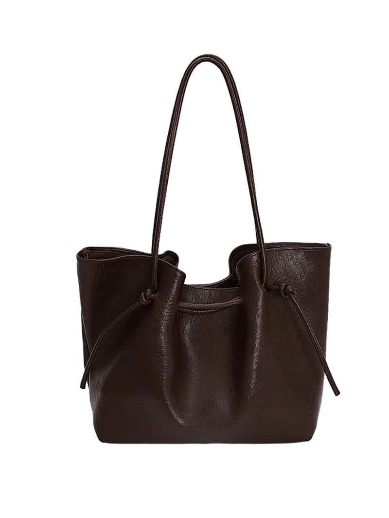 Texture casual and fashionable versatile shoulder bag, niche design retro large capacity underarm bag, generous temperament simple bucket bag, suitable for commuting to work, daily going out for classes, PU Tote Satchel