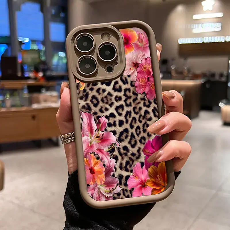 Shockproof Silicone TPU Bumper Phone Case Accessories for iPhone 17 Pro Max, 16, 15, 14 Plus, 13, 12 Mini, 11, XR, X, XS, Air E - Floral Leopard Fusion Pattern Drop Protection Smartphone Cover