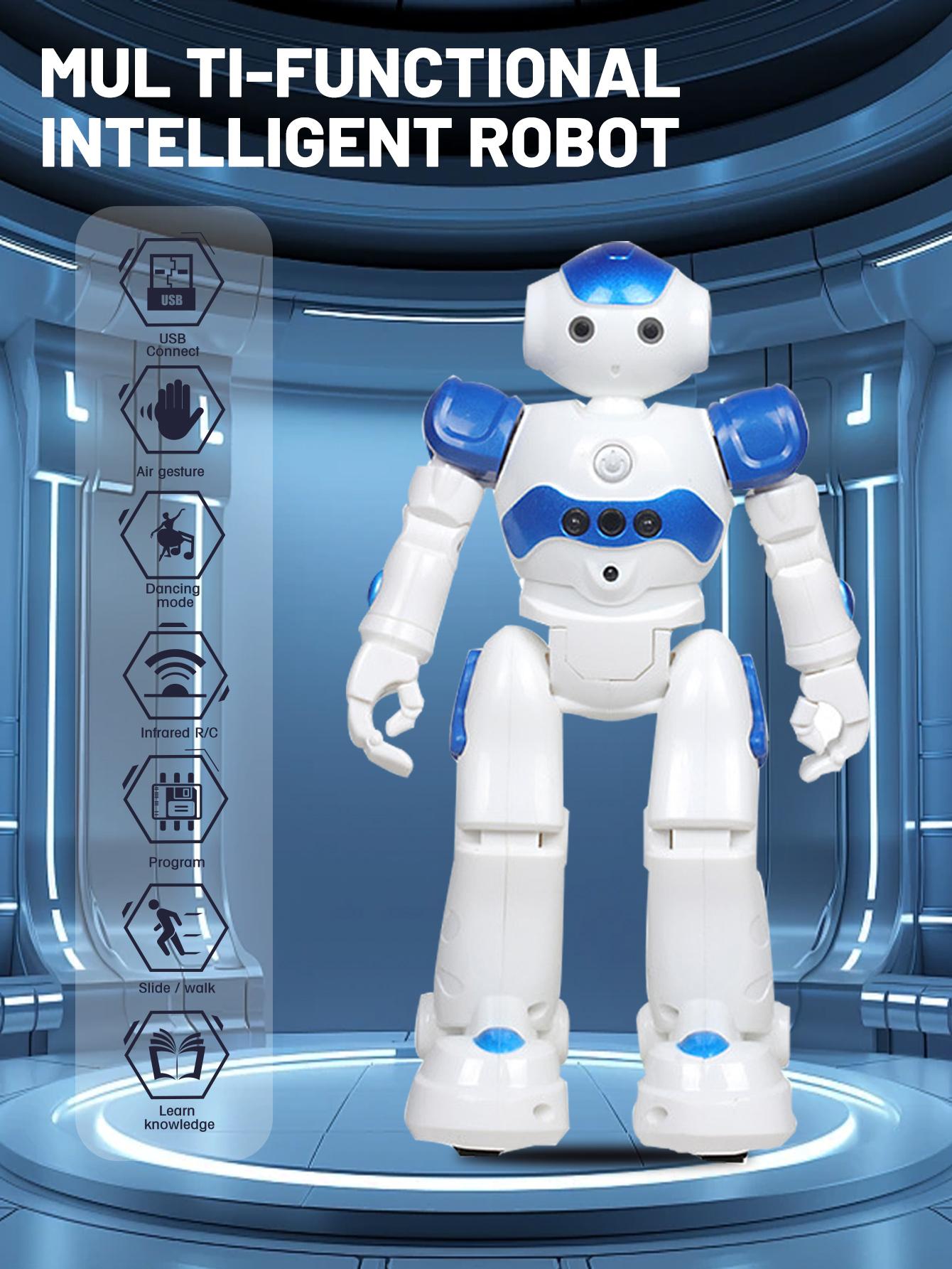 Programmable Robot Toy with Wireless Remote and Gesture Sensing, Smart Rechargeable Robot with Lights, Music, Dance, Gift for Kids Ages 3-9