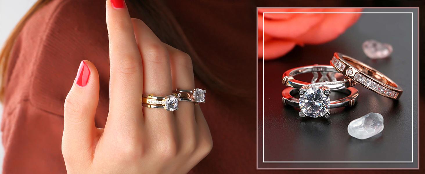 Jeulia Band Rings for Women cz Sterling Silver Interchangeable Ring Sets Wedding Engagement Anniversary Promise Ring Bridal Sets s 925 bridal  ring Sterling Silver