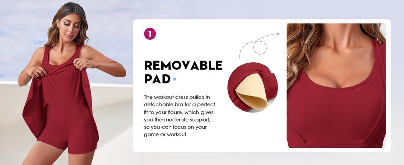 Fisoew Womens Sleeveless 2-in-1 Athletic Tennis Golf Dress Underneath Workout Active Dresses with Built-in Shorts