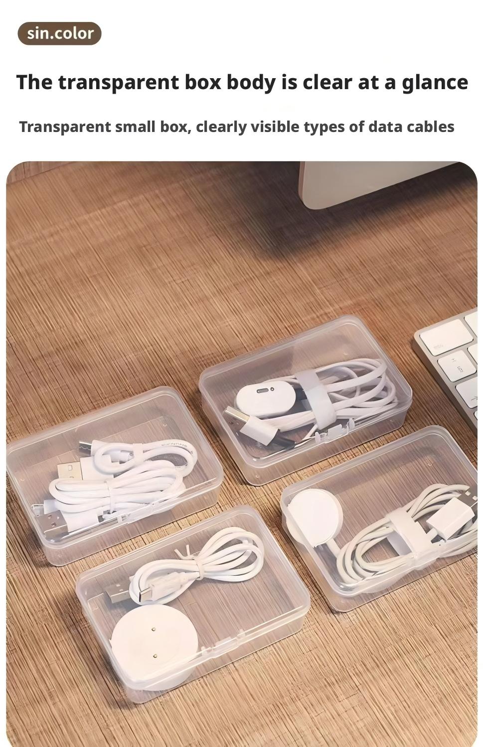 Data Cable Organizer Box for Desktop, Charging Accessories Storage Drawer, Clear Storage Box, Divided Compartments, Modern Home Room Shape and Space Saver, Multifunctional Organizer