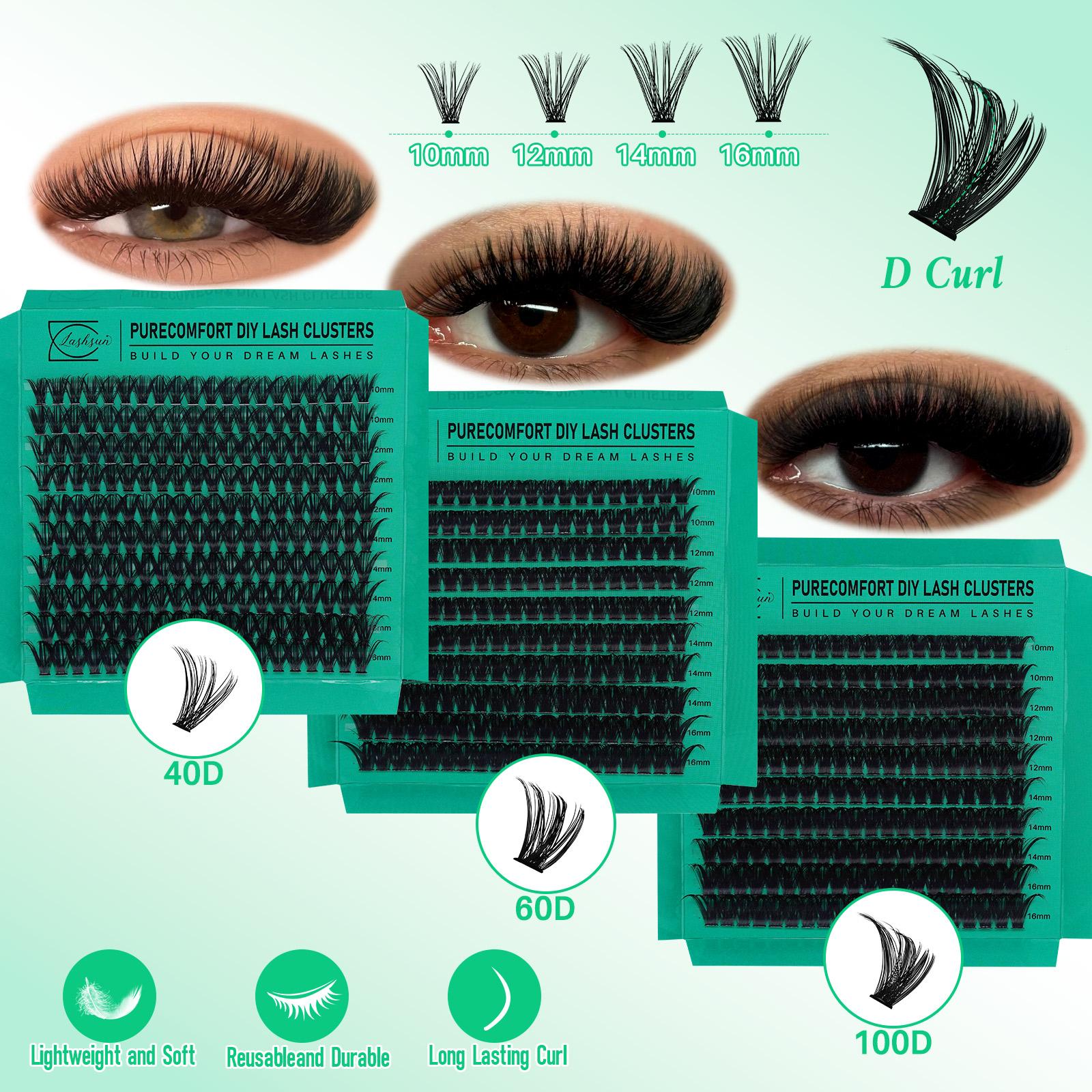 1170pcs D Curl High Capacity Lashes Kit, 9 Styles Mixed Length, 3D Effect Eyelash Cluster Set with Tools & Accessories, Eyelash Clusters Extensions
