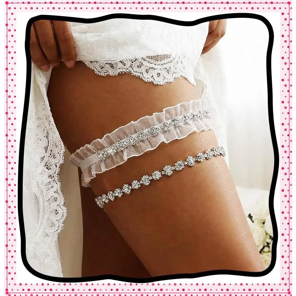 Wedding Rhinestone Garter White Garters for Bride Lace Bridal Thigh Garter for WomenGift