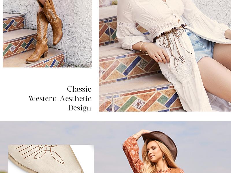 Wetkiss Cowboy Cowgirl Women Knee High  Boots Retro Embroidered Chunky Heels Pointed Toe Western Long Tall Boot Pull On Footwear Walking Shoes   ,Women's Shoes,Women's Boots  #TikTokShopHolidayHaul