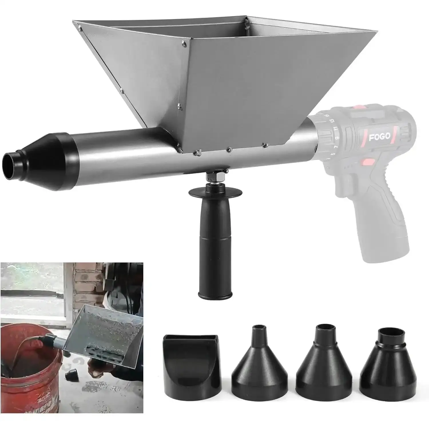 Portable Cast Iron Electric Mortar Gun - Without Electric Drill, Ergonomic Handle Grouting Tool for Construction Projects, 4 Detachable Nozzles, Fast Precise Mortar Fill, Wear-Resist, Durable, Reduced Hand Fatigue